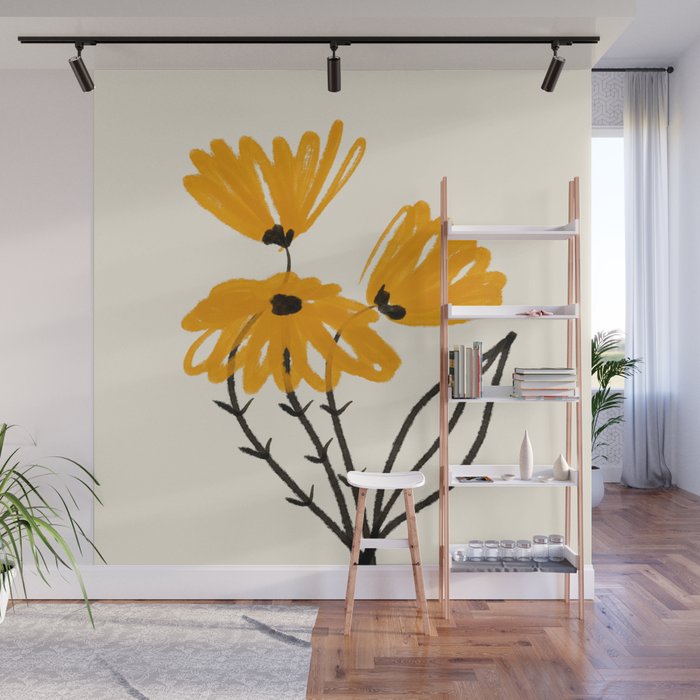 The Cosmo Yellow Flowers 02 Wall Mural Gallery Image 1