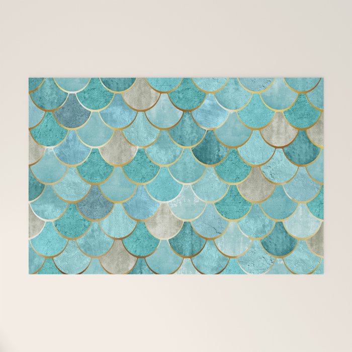 Moroccan Mermaid Fish Scale Pattern, Aqua,Teal Welcome Mat Gallery Image 1