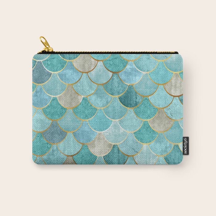 Moroccan Mermaid Fish Scale Pattern, Aqua,Teal Carry All Pouch Gallery Image 1