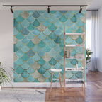 Moroccan Mermaid Fish Scale Pattern, Aqua,Teal Wall Mural Gallery Image 1