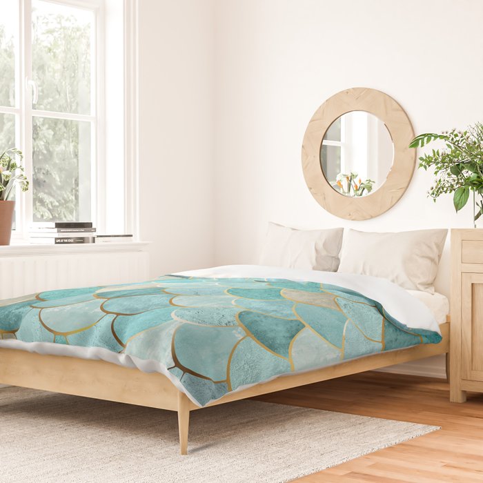Moroccan Mermaid Fish Scale Pattern, Aqua,Teal Duvet Cover Gallery Image 2