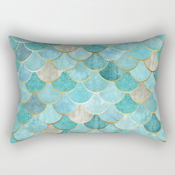 Moroccan Mermaid Fish Scale Pattern, Aqua,Teal Rectangular Pillow Gallery Image 2