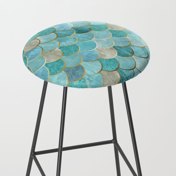Moroccan Mermaid Fish Scale Pattern, Aqua,Teal Stool Gallery Image 2