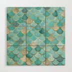 Moroccan Mermaid Fish Scale Pattern, Aqua,Teal Wood Wall Art Gallery Image 1