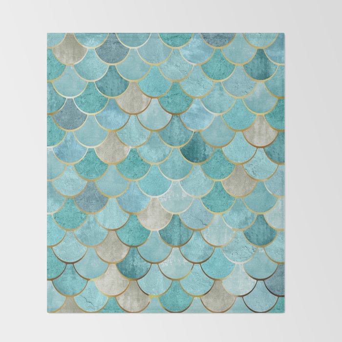 Moroccan Mermaid Fish Scale Pattern, Aqua,Teal Throw Blanket Gallery Image 2