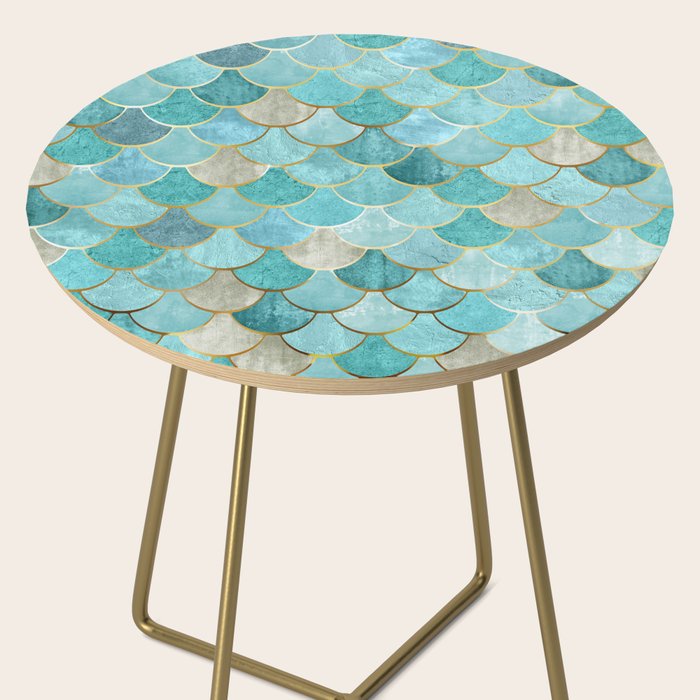Moroccan Mermaid Fish Scale Pattern, Aqua,Teal Side Table Gallery Image 2