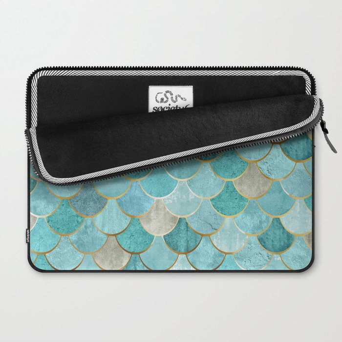 Moroccan Mermaid Fish Scale Pattern, Aqua,Teal Laptop Sleeve Gallery Image 2