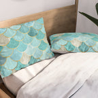 Moroccan Mermaid Fish Scale Pattern, Aqua,Teal Pillow Sham Gallery Image 2