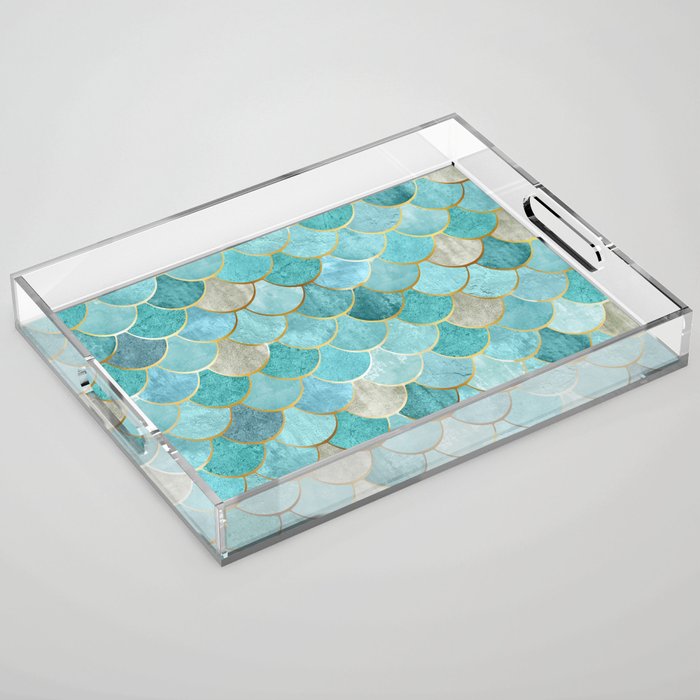 Moroccan Mermaid Fish Scale Pattern, Aqua,Teal Acrylic Tray Gallery Image 1