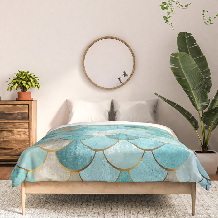 Moroccan Mermaid Fish Scale Pattern, Aqua,Teal Comforter Gallery Image 3