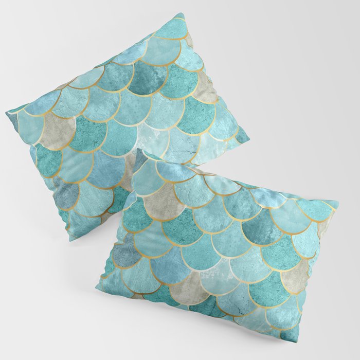 Moroccan Mermaid Fish Scale Pattern, Aqua,Teal Pillow Sham Gallery Image 1