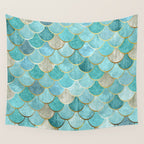 Moroccan Mermaid Fish Scale Pattern, Aqua,Teal Wall Tapestry Gallery Image 4