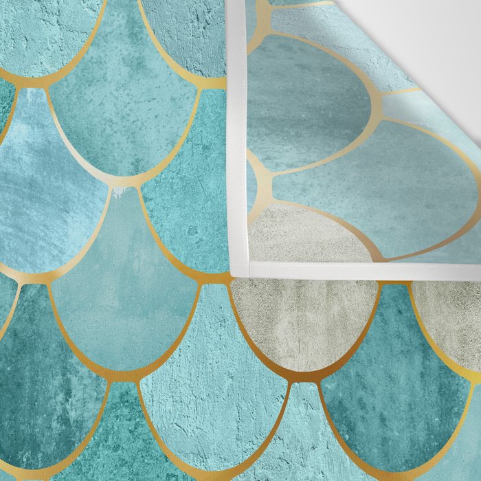 Moroccan Mermaid Fish Scale Pattern, Aqua,Teal Wall Tapestry Gallery Image 3