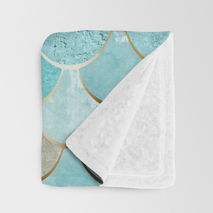 Moroccan Mermaid Fish Scale Pattern, Aqua,Teal Throw Blanket Gallery Image 3