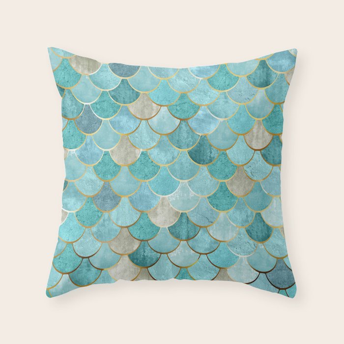 Moroccan Mermaid Fish Scale Pattern, Aqua,Teal Throw Pillow Gallery Image 6