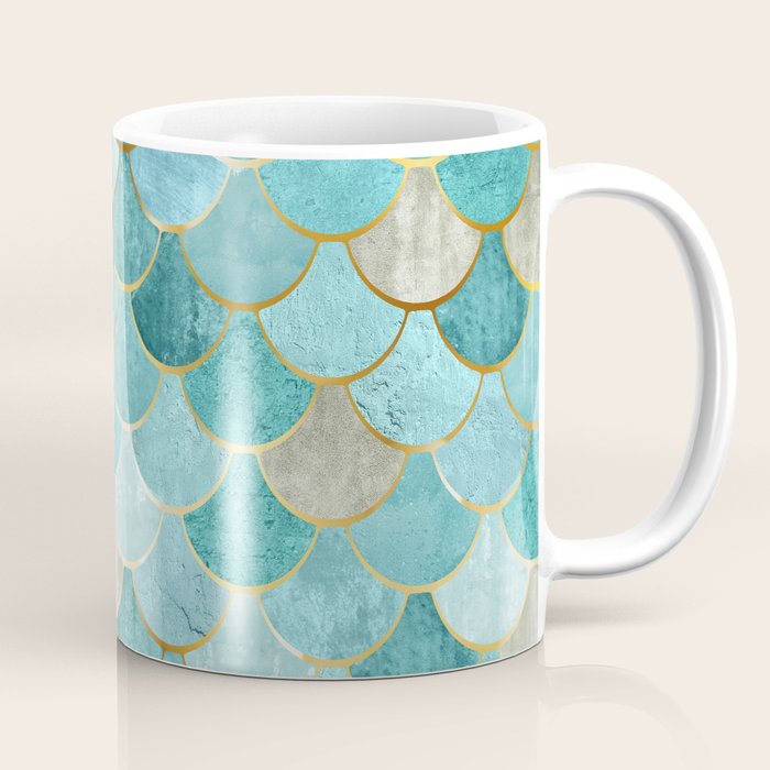 Moroccan Mermaid Fish Scale Pattern, Aqua,Teal Coffee Mug Gallery Image 1