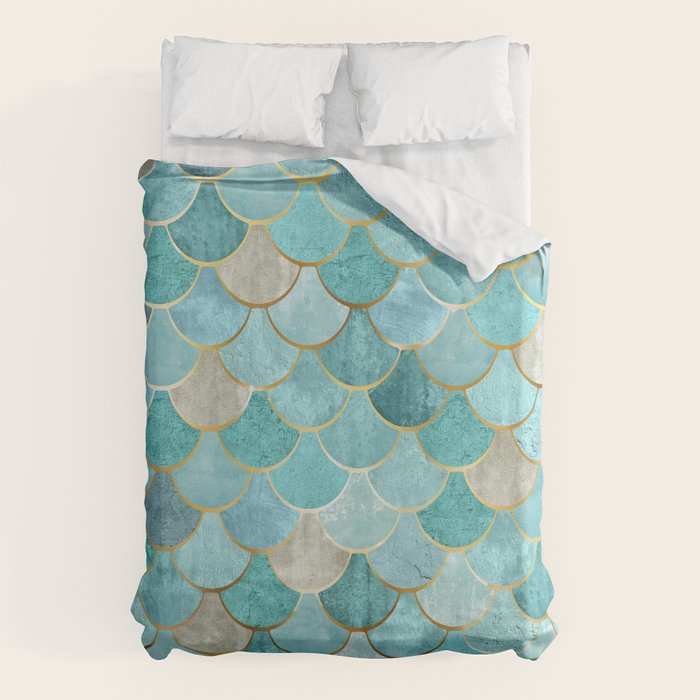 Moroccan Mermaid Fish Scale Pattern, Aqua,Teal Duvet Cover Gallery Image 1