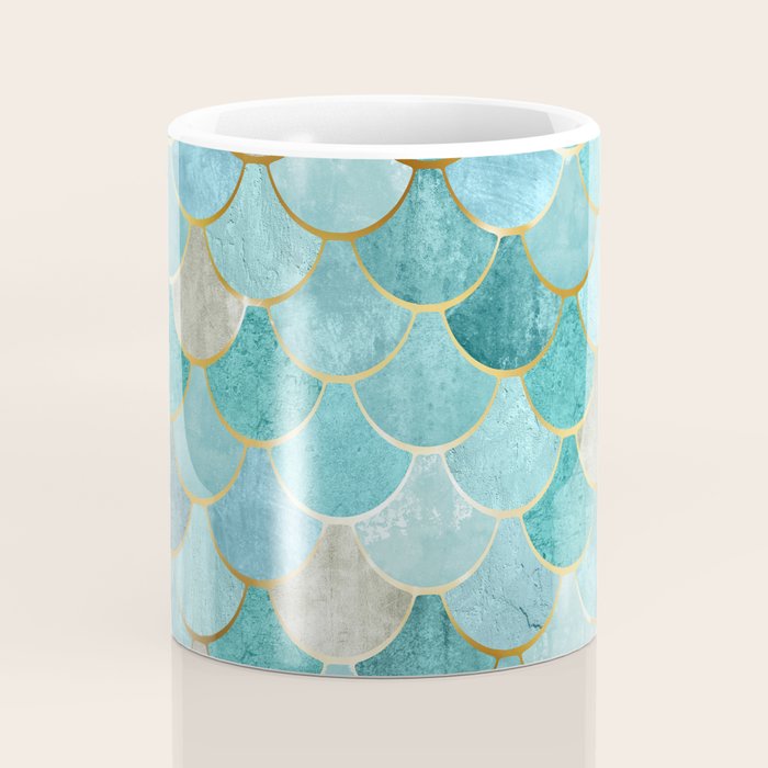 Moroccan Mermaid Fish Scale Pattern, Aqua,Teal Coffee Mug Gallery Image 4