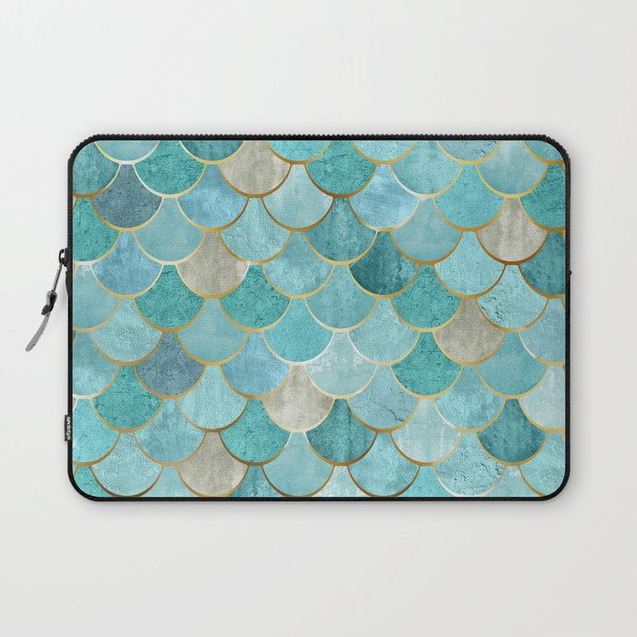 Moroccan Mermaid Fish Scale Pattern, Aqua,Teal Laptop Sleeve Gallery Image 1