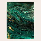 Abstract Pour Painting Liquid Marble Dark Green Teal Painting Gold Accent Poster Gallery Image 4