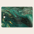 Abstract Pour Painting Liquid Marble Dark Green Teal Painting Gold Accent Cutting Board Gallery Image 1