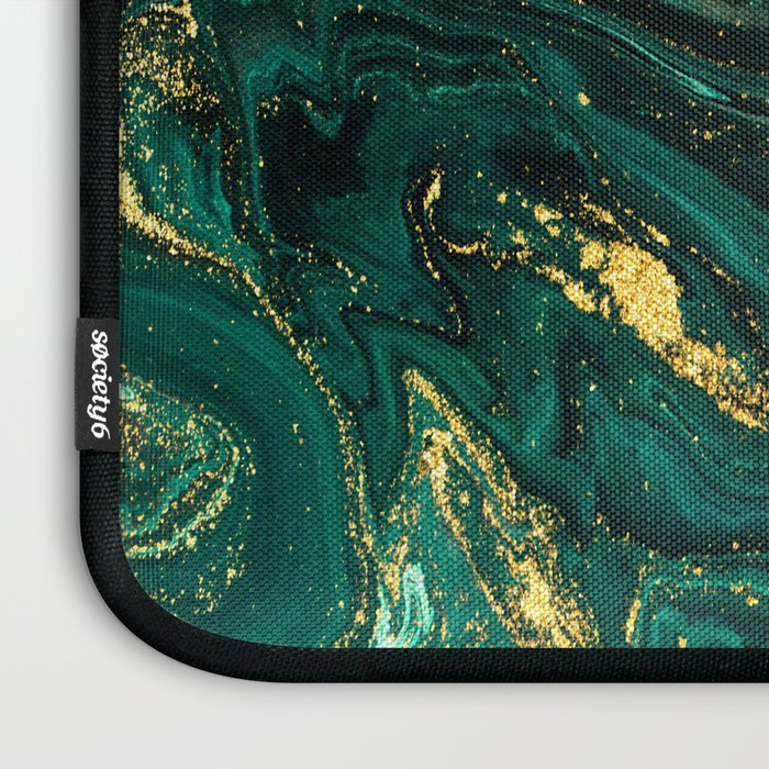 Abstract Pour Painting Liquid Marble Dark Green Teal Painting Gold Accent Laptop Sleeve Gallery Image 3