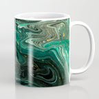 Abstract Pour Painting Liquid Marble Dark Green Teal Painting Gold Accent Coffee Mug Gallery Image 1