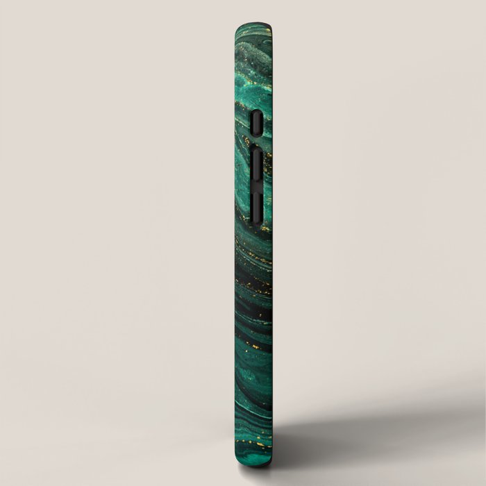 Abstract Pour Painting Liquid Marble Dark Green Teal Painting Gold Accent iPhone Case Gallery Image 2