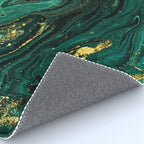 Abstract Pour Painting Liquid Marble Dark Green Teal Painting Gold Accent Rug Gallery Image 4