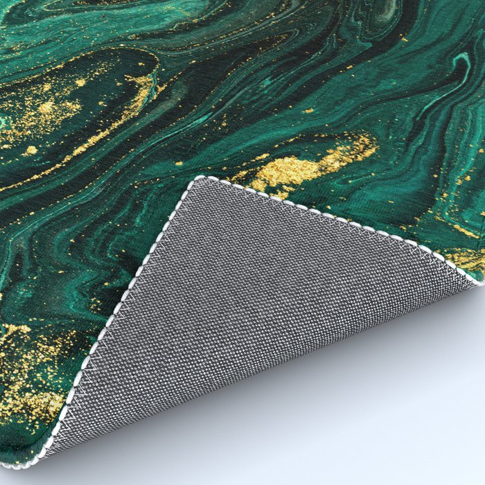 Abstract Pour Painting Liquid Marble Dark Green Teal Painting Gold Accent Rug Gallery Image 4