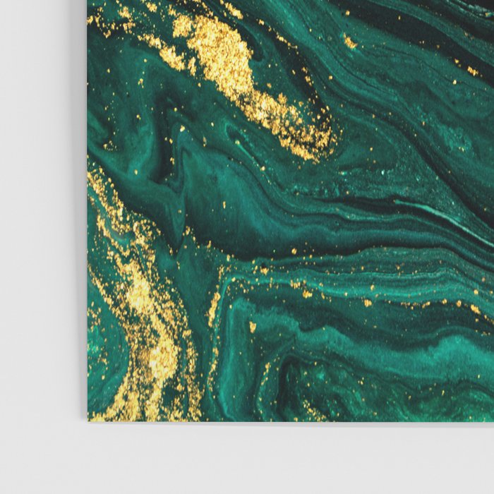 Abstract Pour Painting Liquid Marble Dark Green Teal Painting Gold Accent Poster Gallery Image 3