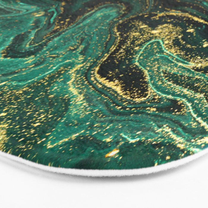Abstract Pour Painting Liquid Marble Dark Green Teal Painting Gold Accent Bath Mat Gallery Image 3