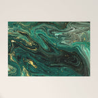 Abstract Pour Painting Liquid Marble Dark Green Teal Painting Gold Accent Welcome Mat Gallery Image 1