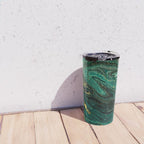 Abstract Pour Painting Liquid Marble Dark Green Teal Painting Gold Accent Travel Mug Gallery Image 4