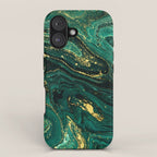 Abstract Pour Painting Liquid Marble Dark Green Teal Painting Gold Accent iPhone Case Gallery Image 1