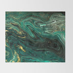Abstract Pour Painting Liquid Marble Dark Green Teal Painting Gold Accent Throw Blanket Gallery Image 2