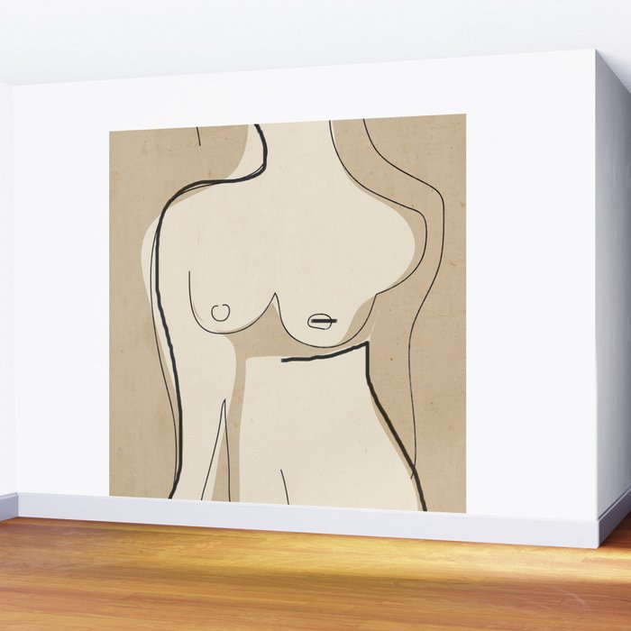 Abstract Line Art Nude Beige Wall Mural Gallery Image 2