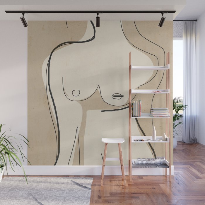 Abstract Line Art Nude Beige Wall Mural Gallery Image 1