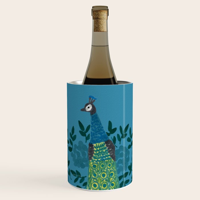 Peacock and Flower - Teal and Blue Wine Chiller Gallery Image 1