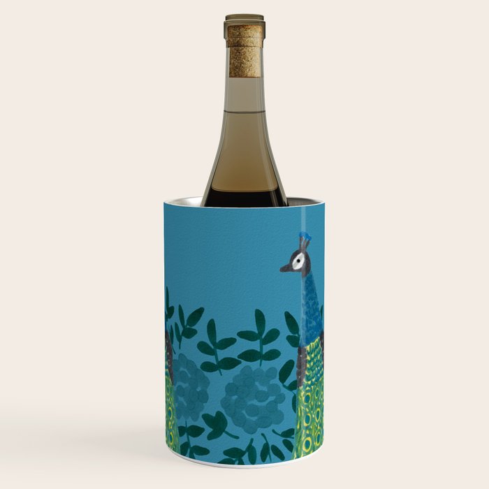 Peacock and Flower - Teal and Blue Wine Chiller Gallery Image 3