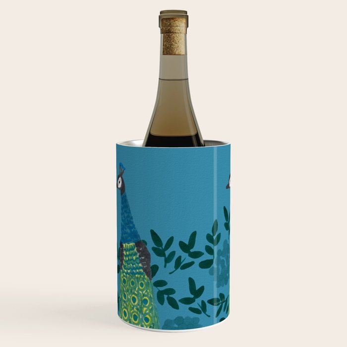 Peacock and Flower - Teal and Blue Wine Chiller Gallery Image 2