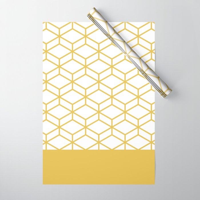 Geometric Honeycomb Lattice in Mustard Yellow and White. Modern Clean Minimalist Wrapping Paper Gallery Image 1