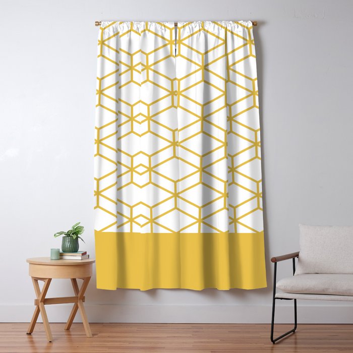 Geometric Honeycomb Lattice in Mustard Yellow and White. Modern Clean Minimalist Window Curtain Gallery Image 5