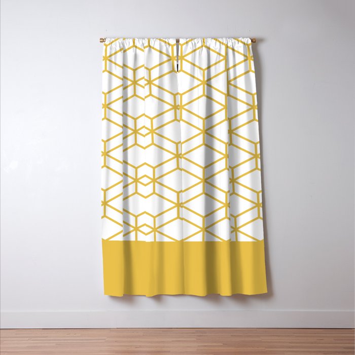 Geometric Honeycomb Lattice in Mustard Yellow and White. Modern Clean Minimalist Window Curtain Gallery Image 3
