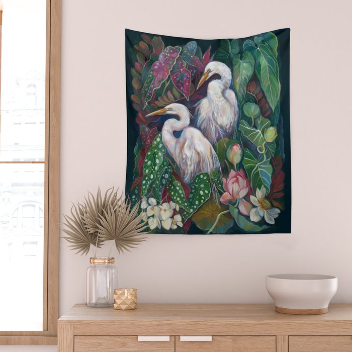 Begonia Egret  Wall Tapestry Gallery Image 2