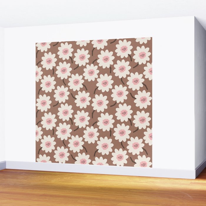 Flower field - mocha pink Wall Mural Gallery Image 2