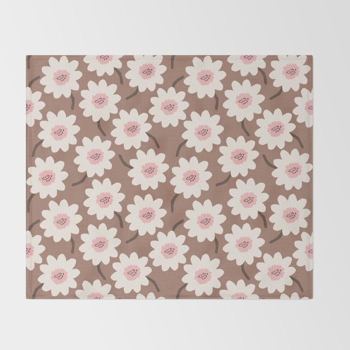 Flower field - mocha pink Throw Blanket Gallery Image 2