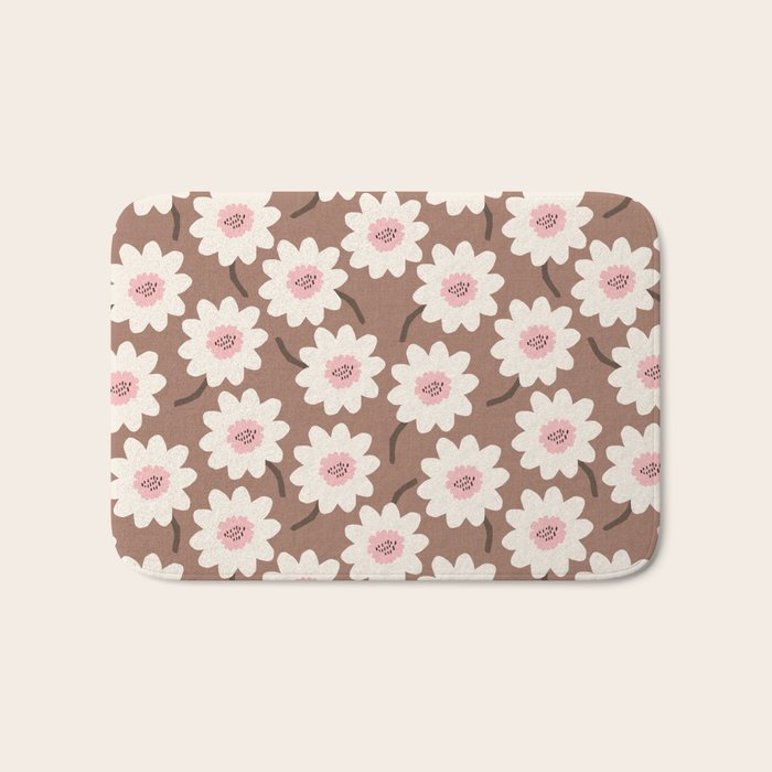 Flower field - mocha pink Bath Mat Gallery Image 1