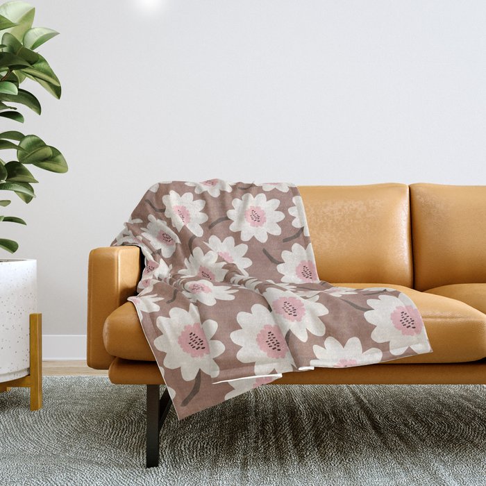 Flower field - mocha pink Throw Blanket Gallery Image 1