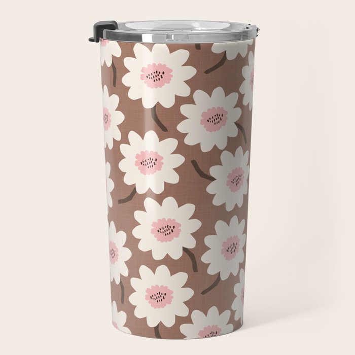 Flower field - mocha pink Travel Mug Gallery Image 3